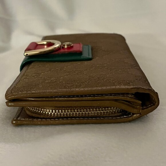 Authentic Gucci GG leather Long Wallet Snap Zip Closures Brown Green Red Accent - Picture 7 of 10